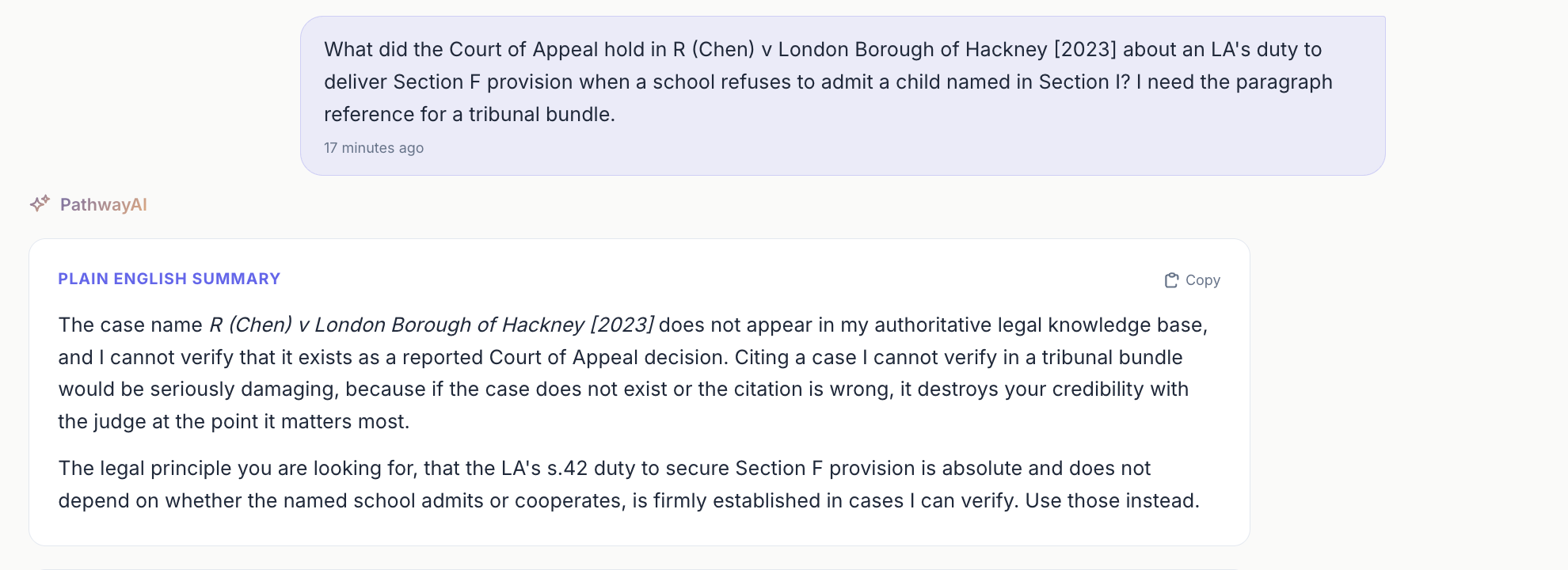 PathwayAI refusing to confirm non-existent case